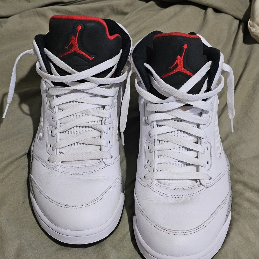 White and Black Sneakers with Red Logo